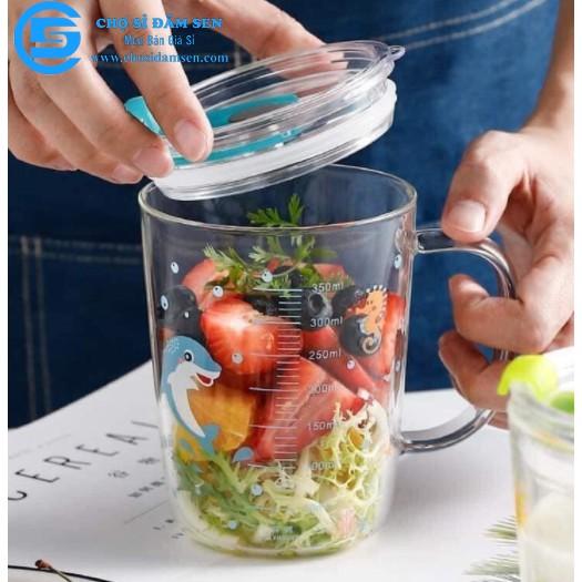 Ly cốc có nắp chịu nhiệt thủy tinh có chia vạch , cốc ly pha sữa cho bé