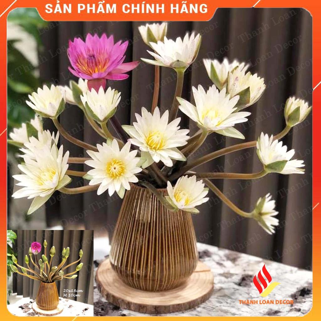 Lọ hoa gốm Bát Tràng decor cao cấp 21 cm - Bình hoa trang trí cỡ vừa - Men nâu hỏa biến hổ phách