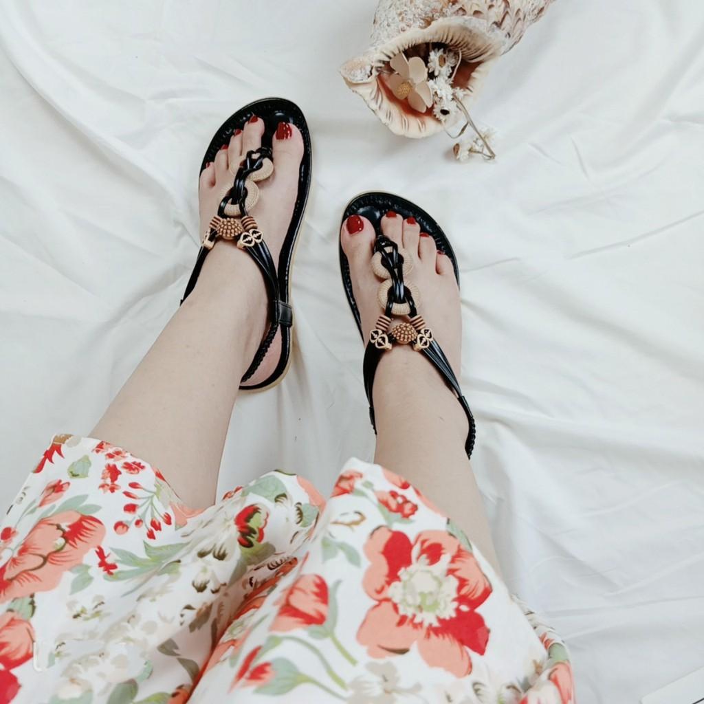 Sandal xỏ ngón nữ đi chơi, đi biển, đi học phong cách vintage mang êm chân, đi mưa thoải mái - TB-Tho-Cam