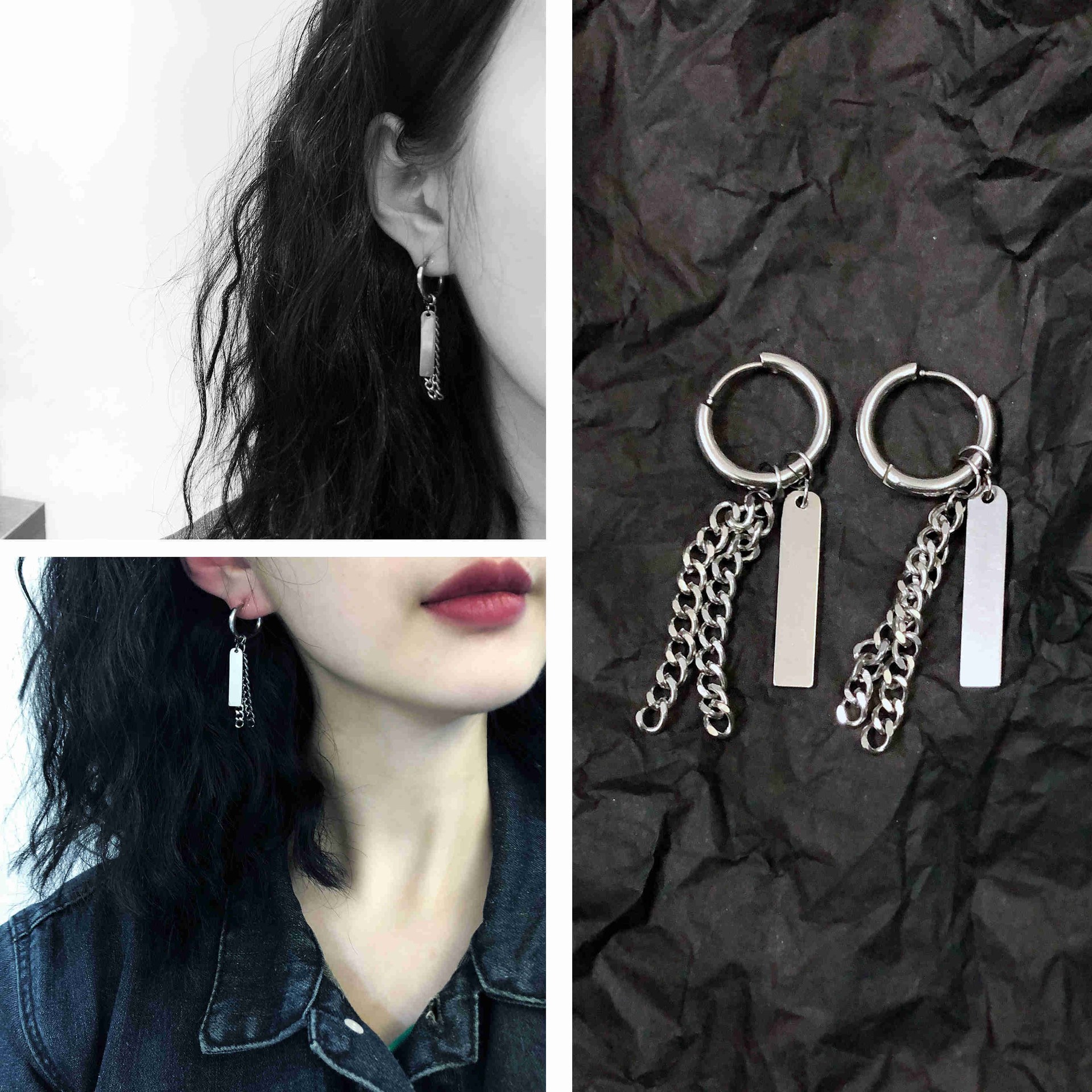 Bông tai thả xích dáng ngắn ngầu bá cháy 1 đôi unisex