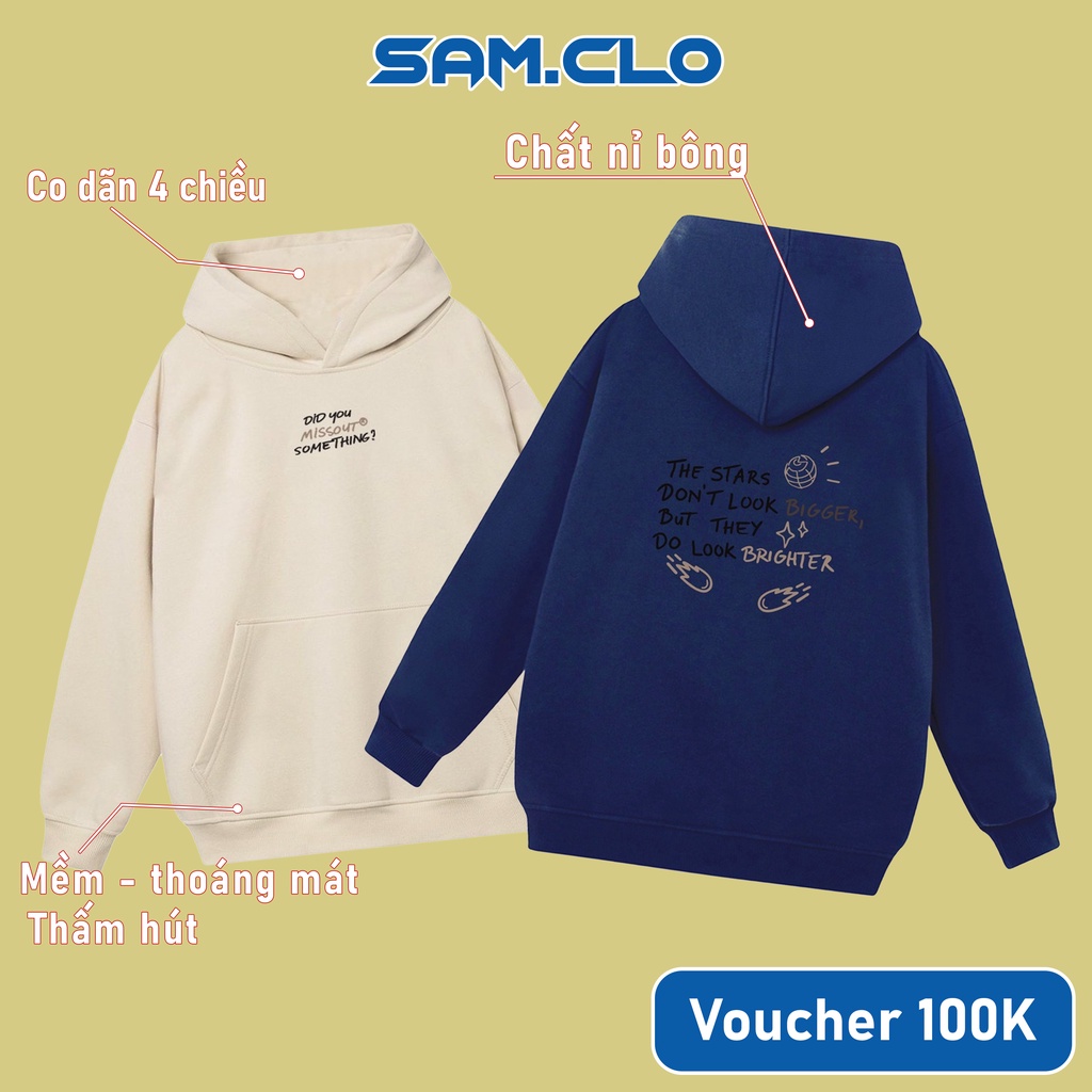 Áo khoác nỉ hoodie SAM CLO nam nữ chui có mũ tay dài thu đông freesize dáng Unisex in CHUI DID YOU