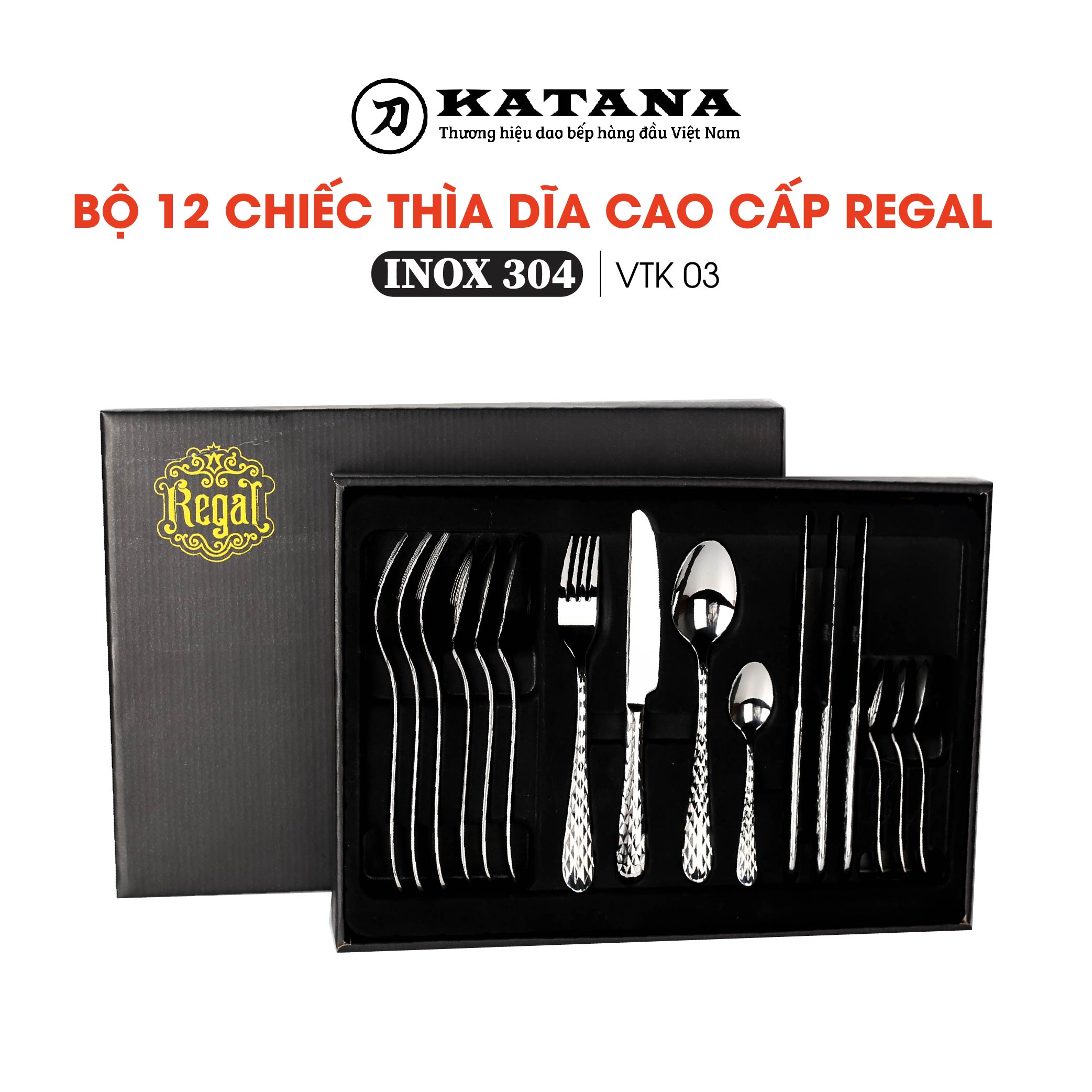 Bộ 16 chiếc thìa dĩa cao cấp REGAL quả trám Crystal VTK-03