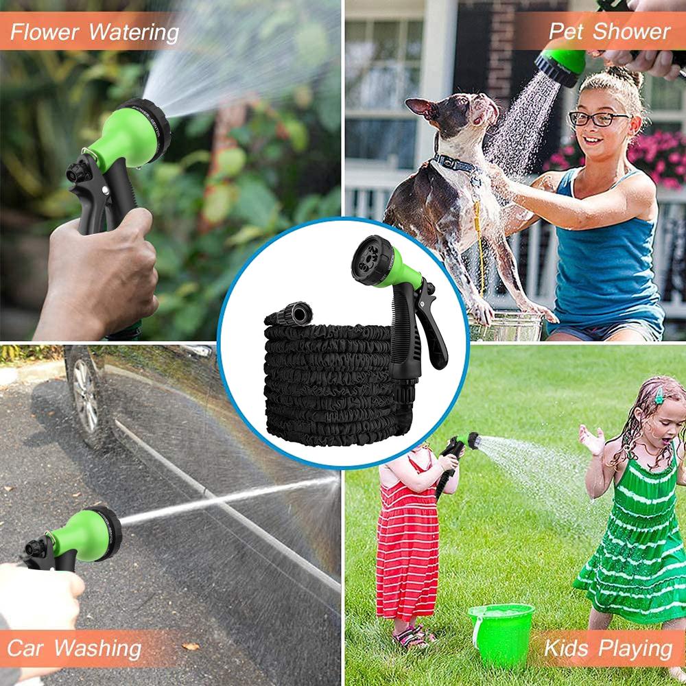 100FT Lightweight Expandable Garden Hose Flexible Water Hose with 3/4-inch Solid Fittings and 8-Function Spray Nozzle High-Strength Fabric Cover with Double Latex Core Soaker Hose