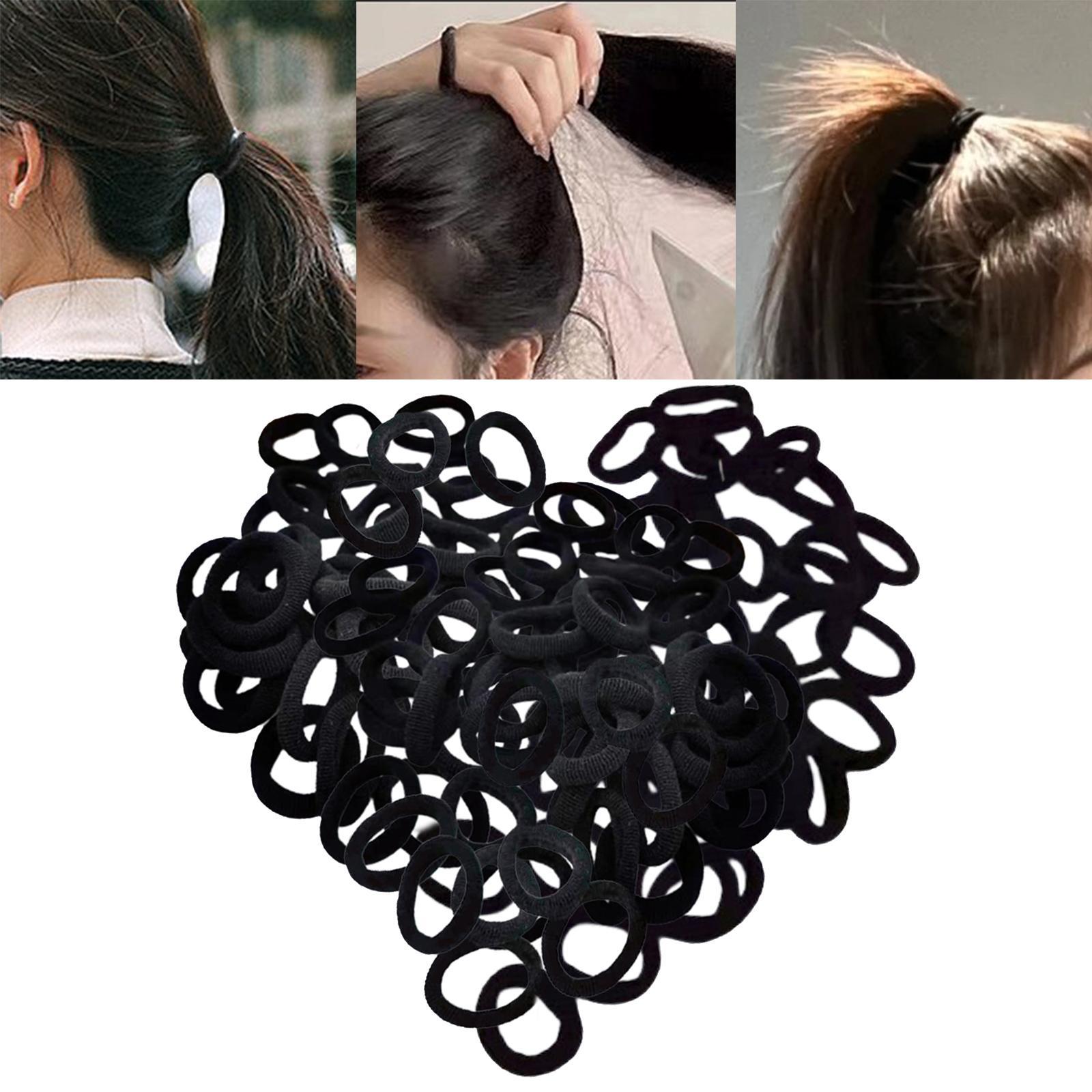 100 Pieces Black Hair Ties Hair Bands Thick Hair Accessories Small No Damage Soft Hair Ropes Stretch for Women Girls Elastic Cloth 0.9 inch