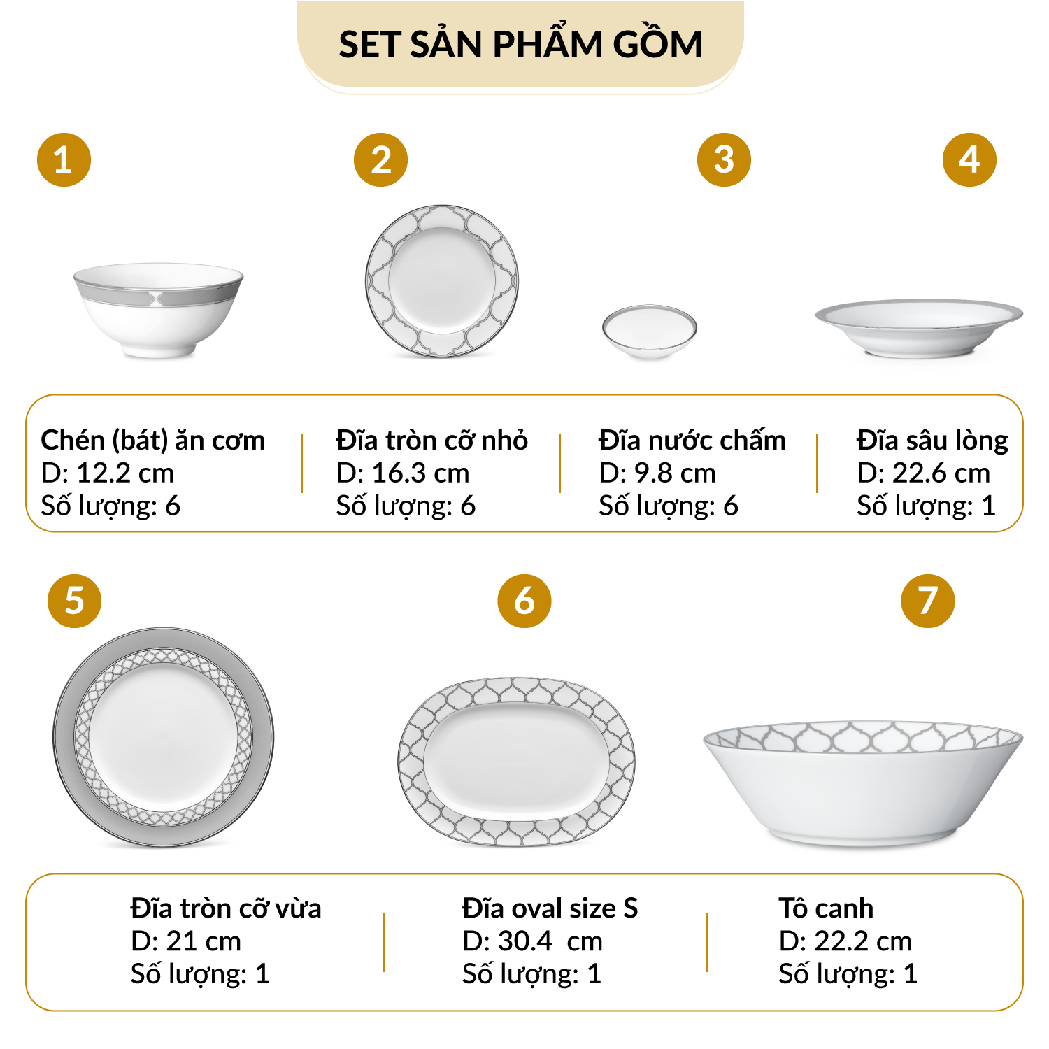 Bộ Bàn Ăn Châu Á Cơ Bản 22 Món Noritake dòng Eternal Palace sứ trắng cao cấp (1717L - D022AB)