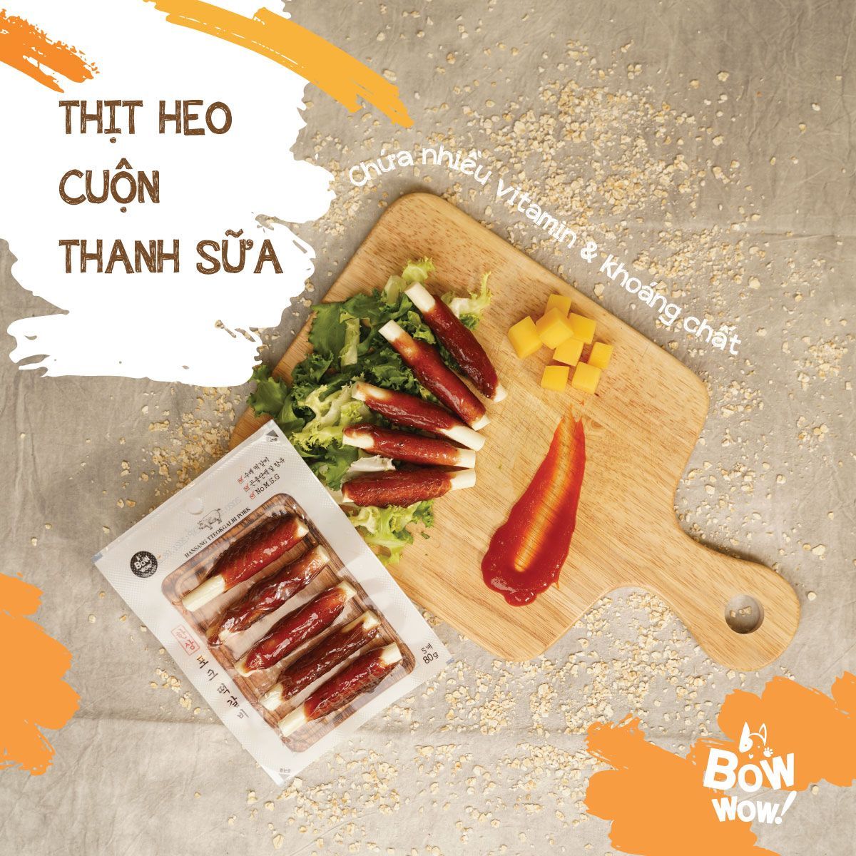 Thịt cuộn thanh sữa cho cún Bowwow 80g