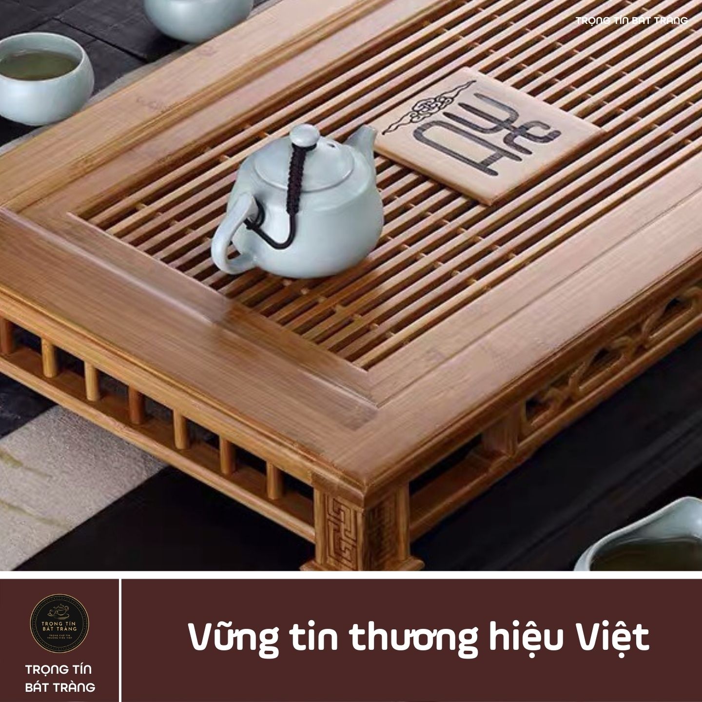 KT 34 Khay Trà Tre Cao Cấp  Chữ Nhật Kích Thước 58*35*8