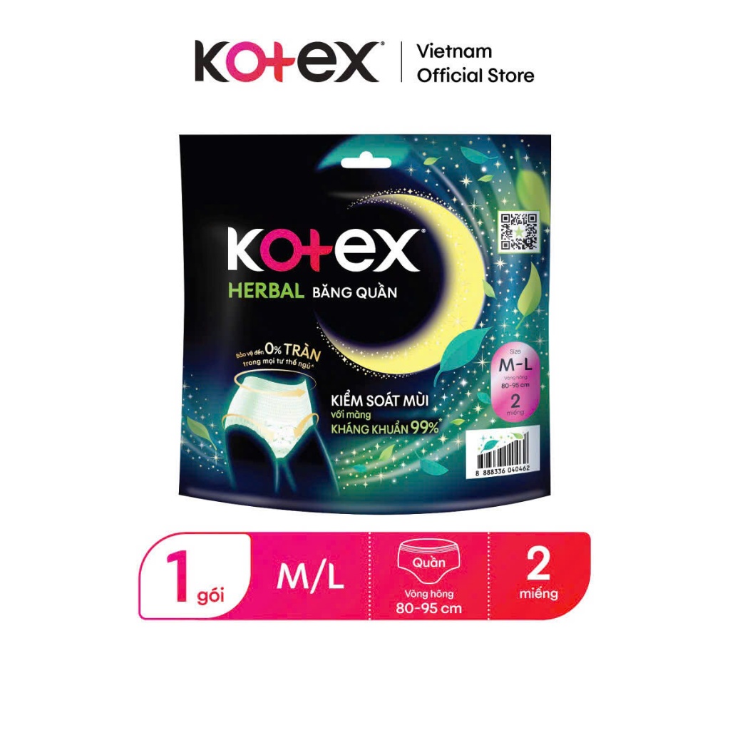 Combo 4 gói Băng vệ sinh Quần Kotex mẫu mới thảo dược herbal có 2 size M/L và L/XL 2 miếng
