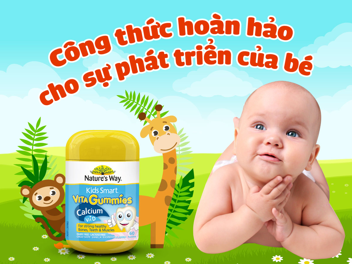 Nature's Way Vita Gummies Calcium + Vitamin D - Kẹo mềm bổ sung Canxi và Vitamin D3 cho bé.