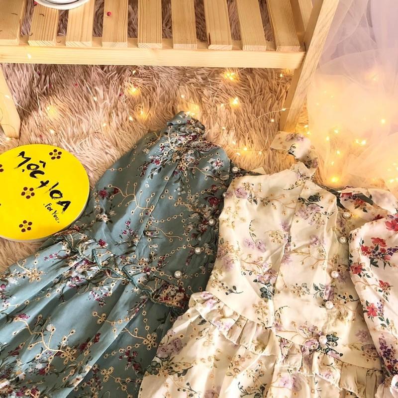 Đầm hoa hai dây,có dây thắt eo