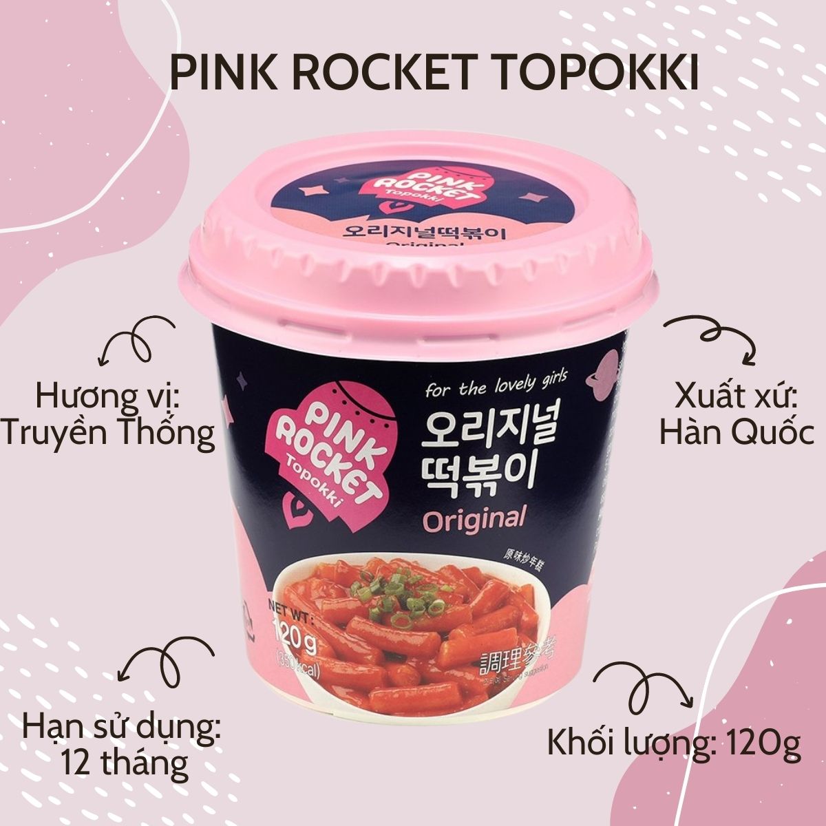 Bánh gạo Topokki Rocket Pink vị Truyền Thống