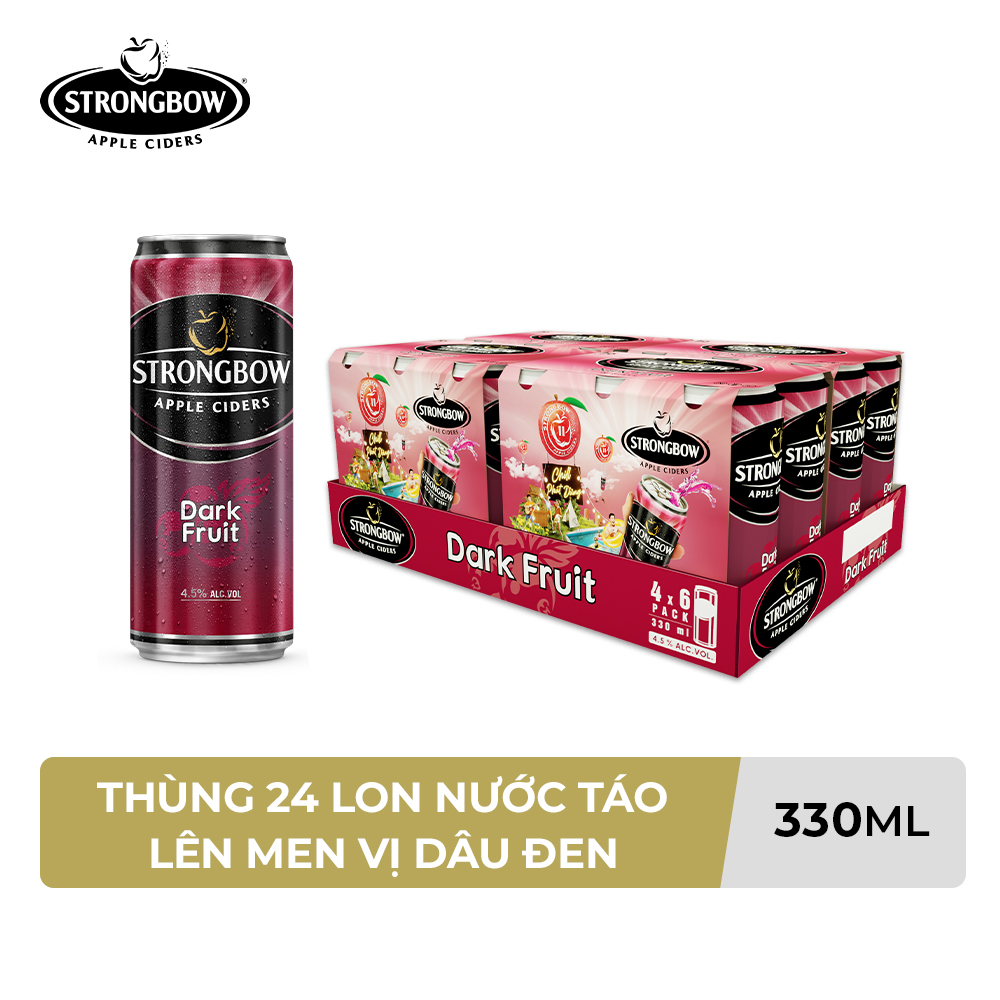 Thùng 24 Lon Cao Strongbow Vị Dark Fruit Dâu đen (330ml / Lon)