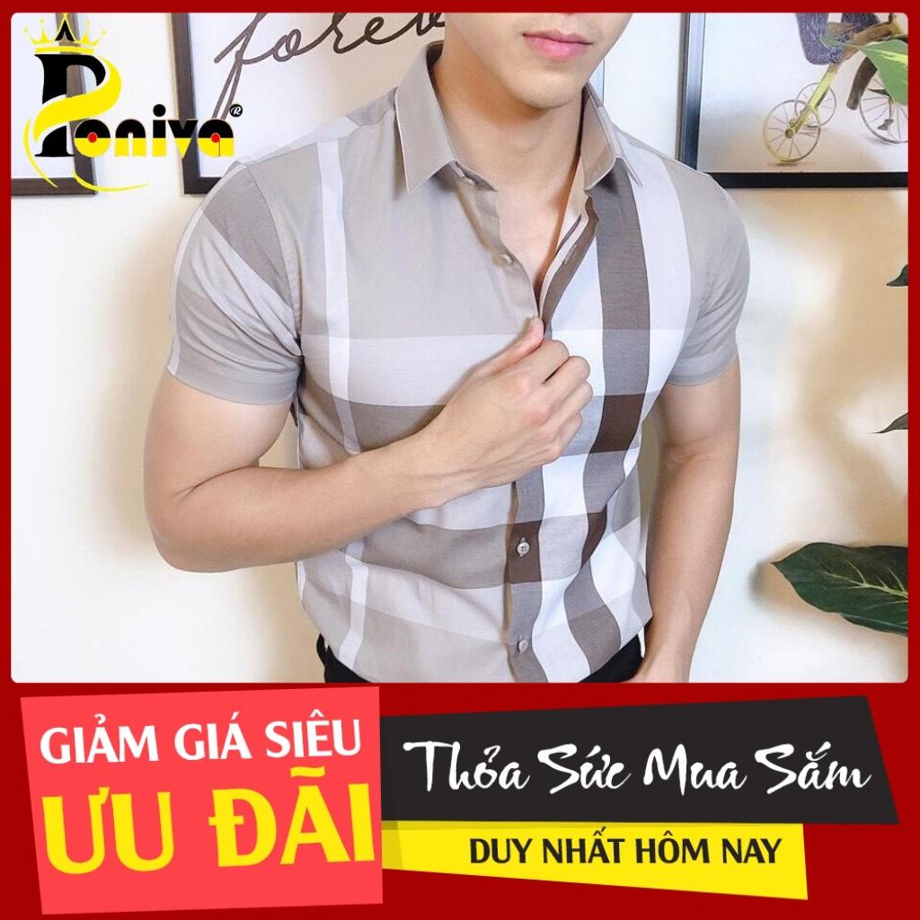 Áo Sơ Mi Nam Ngắn Tay Phối Caro Thời Thượng