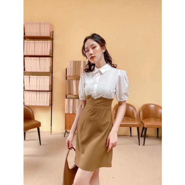 Váy sơ mi cổ đức tay bồng cúc bọc hàng thiết kế vnt0722v04 by germe