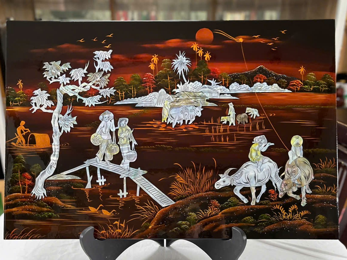 Tranh sơn mài - ĐỒNG QUÊ VIỆT NAM - Khảm cừ cao cấp, hàng xuất khẩu nhiều size