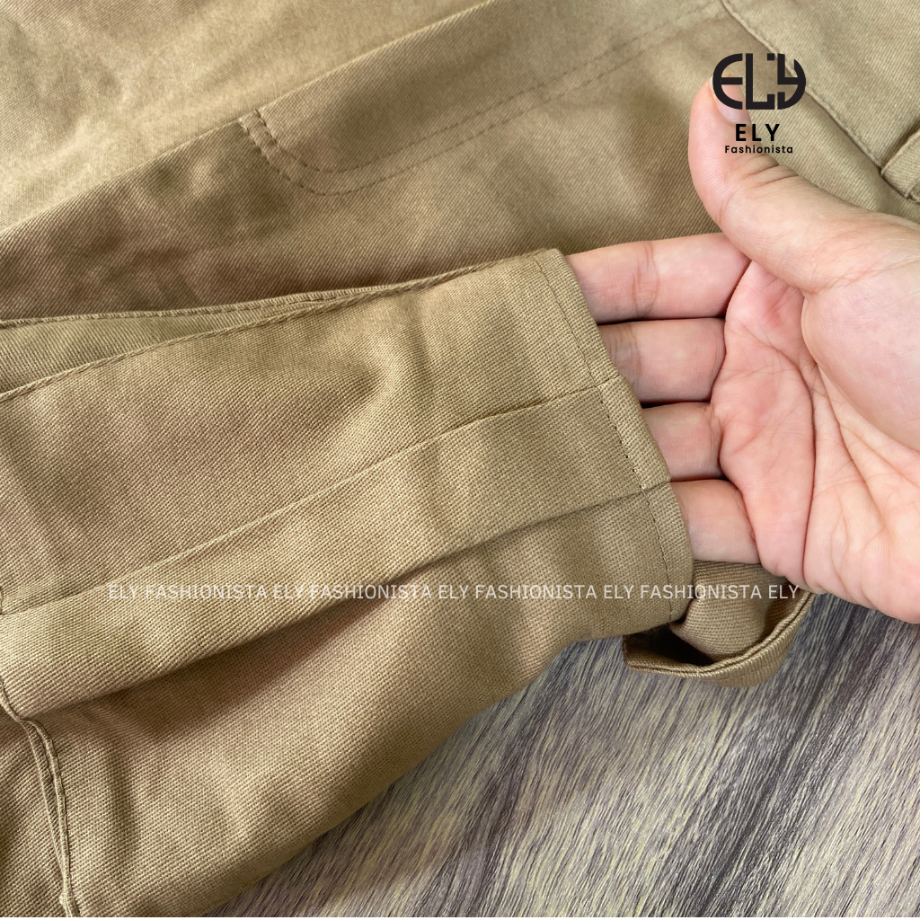 Chân váy kaki nữ cạp cao chữ A túi hộp hàng may kỹ, 2 lớp hàng cao cấp-ELY203