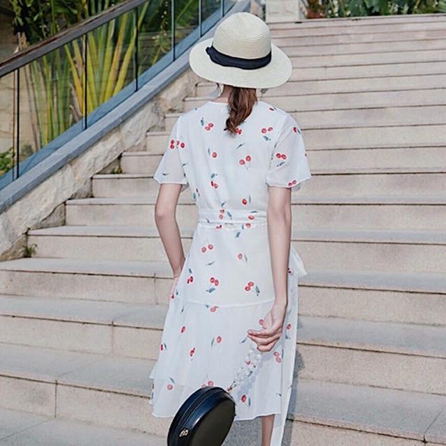 ĐẦM DÁNG XÒE ĐẦM DẠO PHỐ Đầm váy cherry đỏ đắp tà