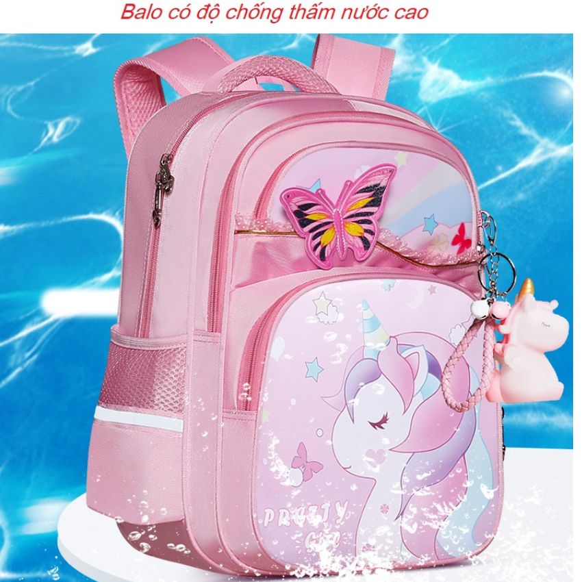 Cặp balo học sinh nữ đi học cấp 1 chống gù chống thấm nước cao cấp size 37cm -Tặng kèm móc khóa Kỳ Lân và hộp bút BLHS14
