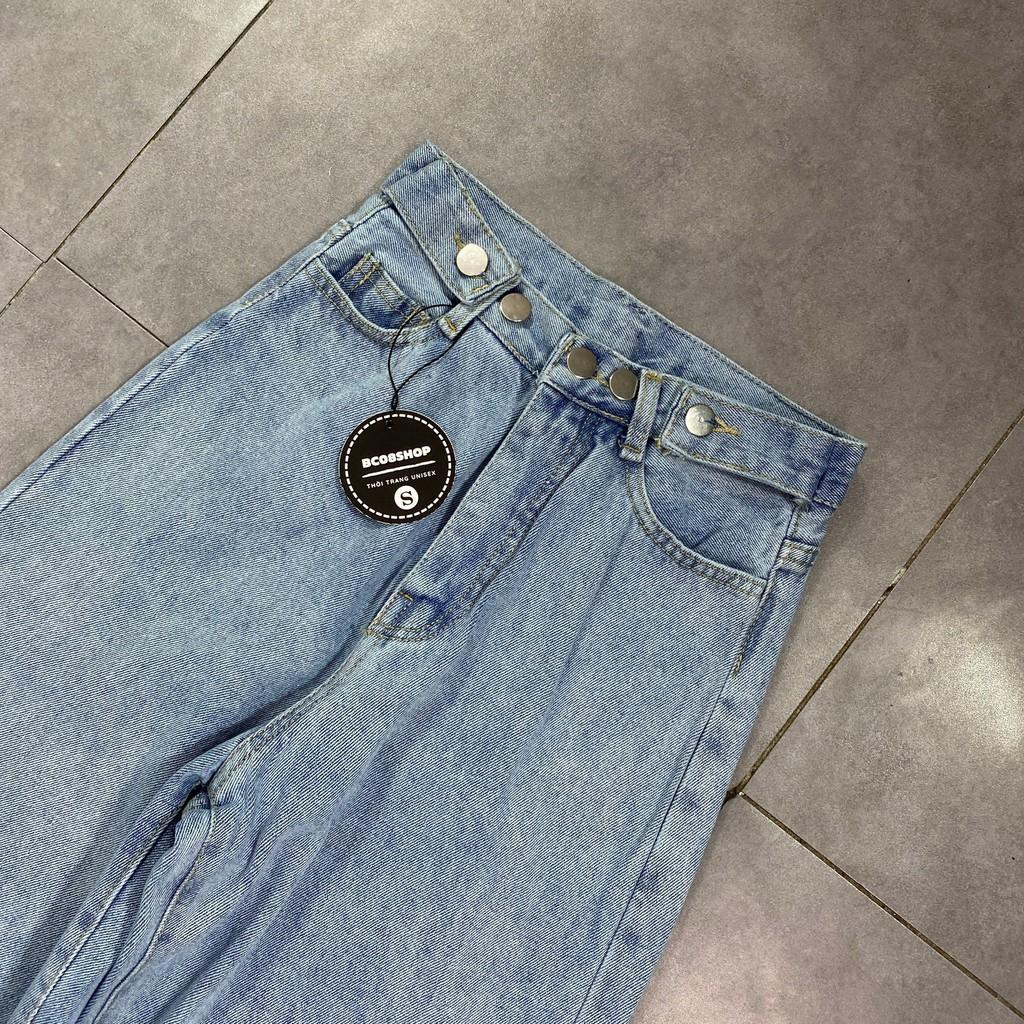 Quần Jean Nữ Ống Suông Dài màu xanh nhạt có Nút điều chỉnh eo ( ống rộng vừa) 1hit_unisex