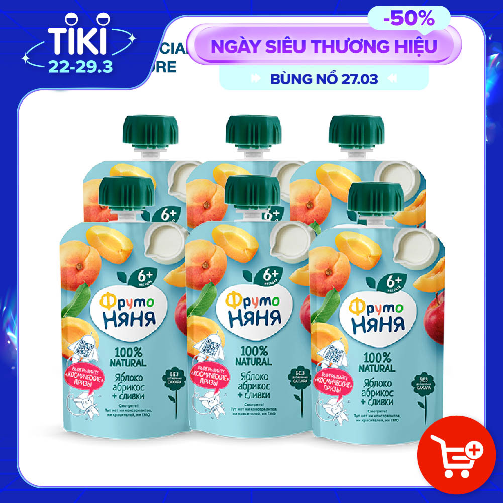 Combo 6 Gói Trái cây nghiền vị táo, mơ và kem tươi Fruto Nyanya 90g