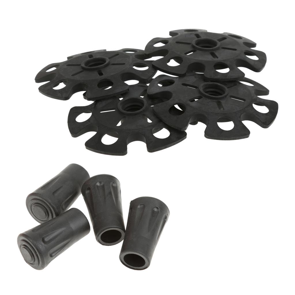 4pcs Replacement Rubber Snowflake Snow Basket + Hiking Trekking Poles Cap
