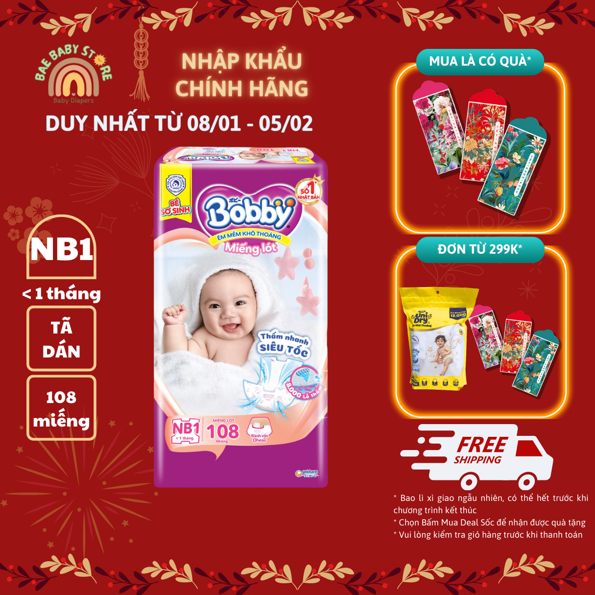 Miếng lót Bobby size Newborn 1 - 108 miếng