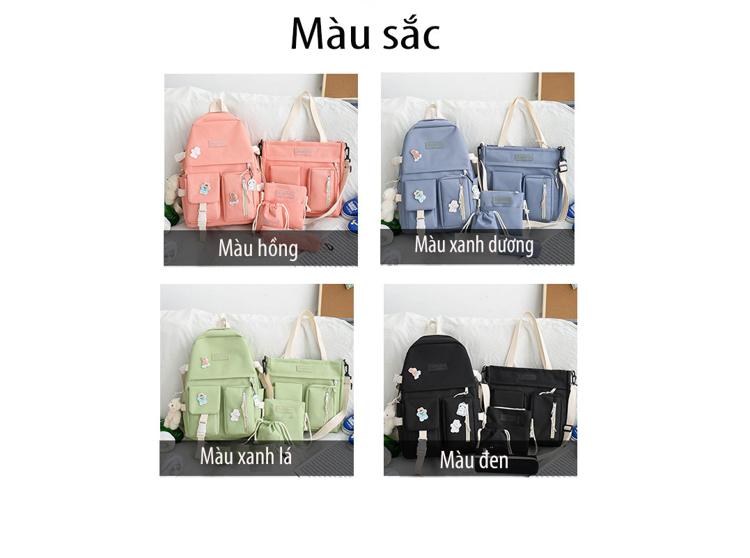 Combo sét 5 món balo nữ balo học sinh nữ balo cấp 1 balo cấp 2 balo cấp 3 siêu đẹp đáng yêu - mã 372