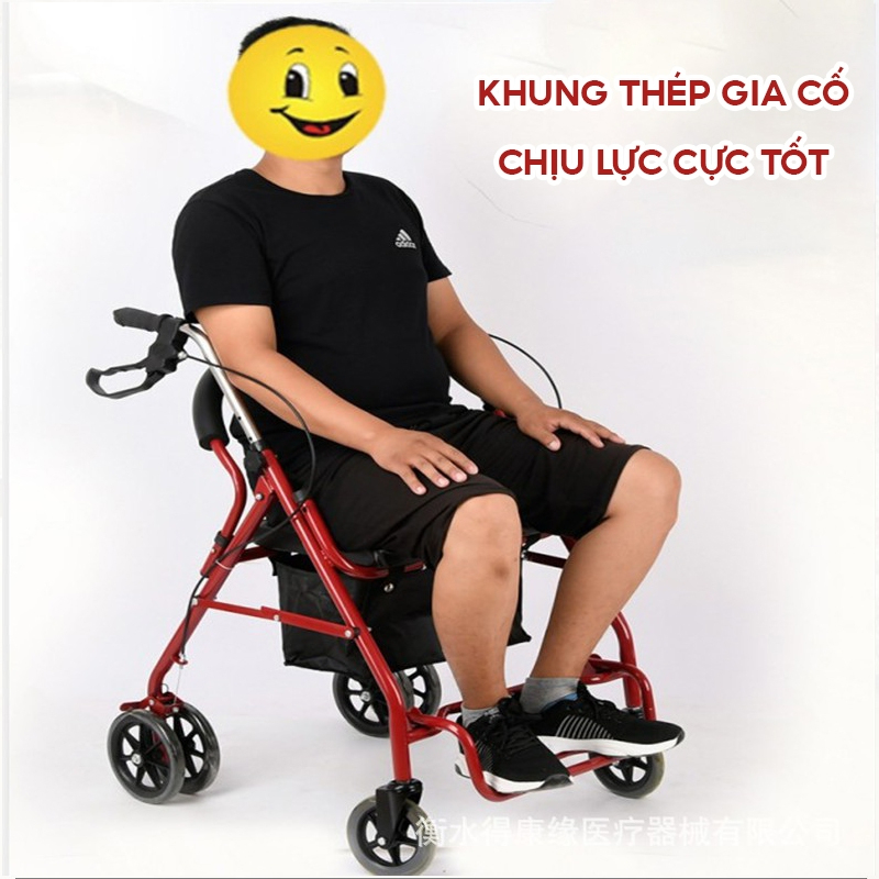 Xe Đẩy Tập Đi Cho Người Già Mẫu 2024, Người Tai Biến Đi Lại Kém Nâng Hạ Tay Lái Có Ghế Ngồi, Phanh, Giỏ Đựng