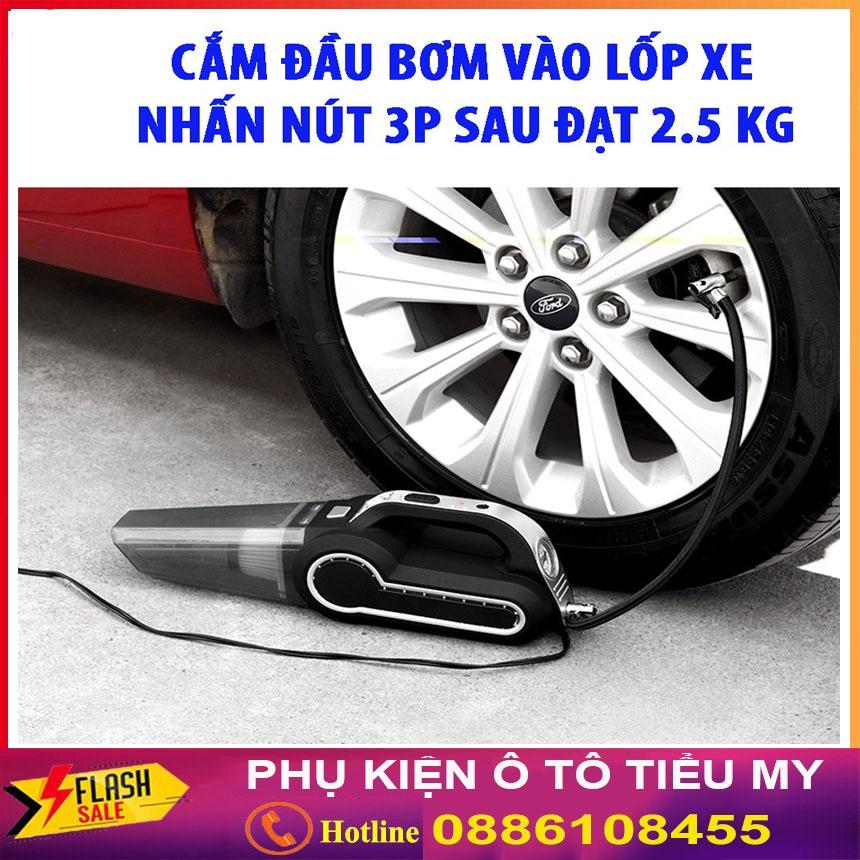 Máy Hút Bụi Ô Tô Đa Năng 4 Trong 1 - Hút Bụi, Bơm Lốp, Đo Áp Suất Lốp, Đèn Pin Chiếu Sáng, Bơm Khoẻ