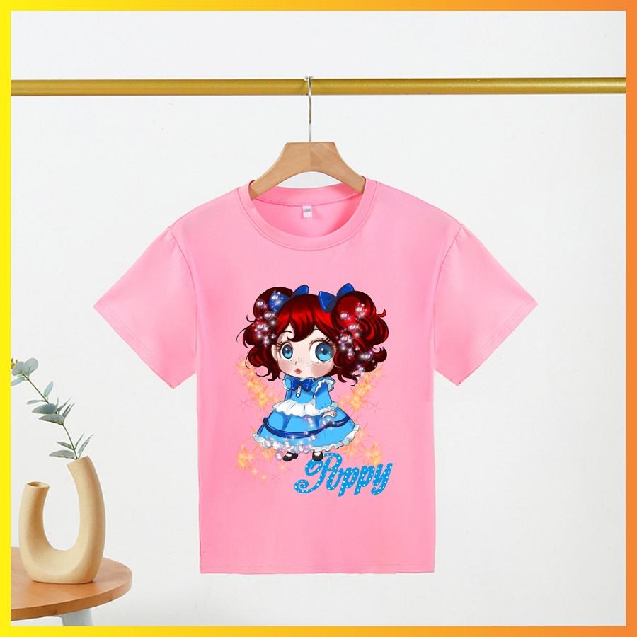 Áo thun trẻ em in hình Poppy Playtime màu hồng cho bé gái cực yêu