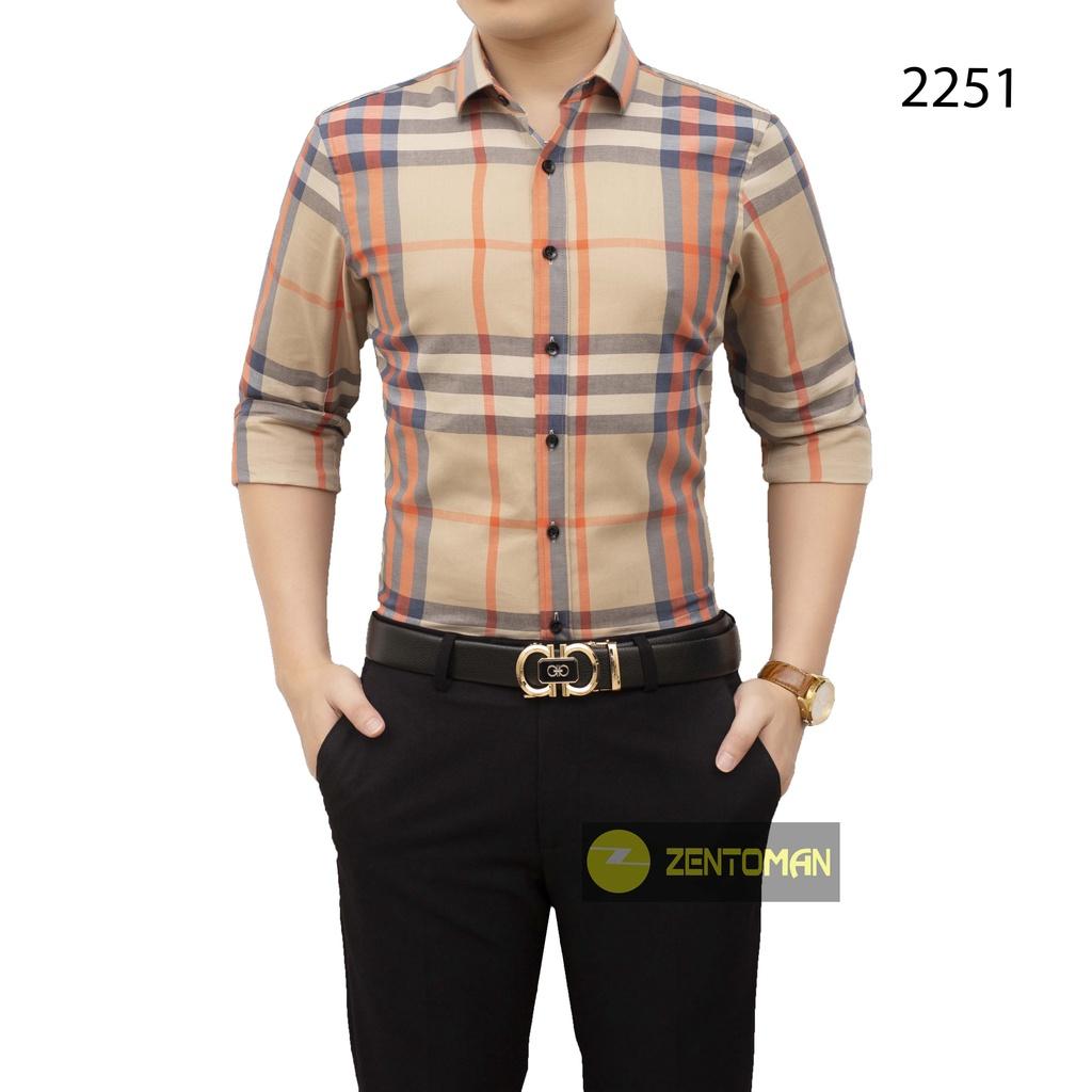 Áo sơ mi nam trung niên ZENTOMAN form rộng tay dài thoáng mát kẻ công sở mềm mịn 2251