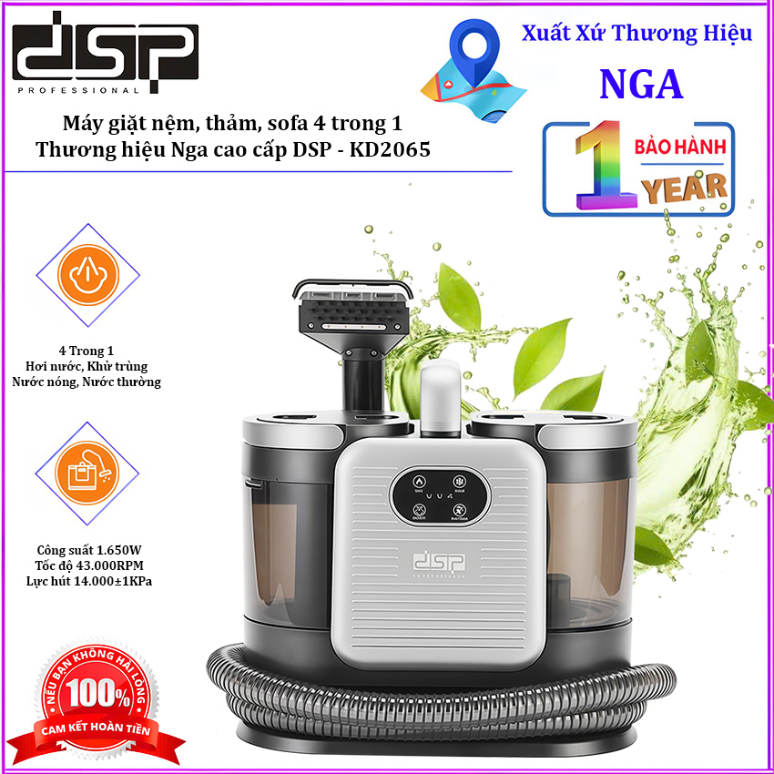 HÀNG CHÍNH HÃNG - Máy giặt nệm, thảm, sofa bằng hơi nước nóng 4 trong 1. Thương hiệu Nga cao cấp DSP - KD2065