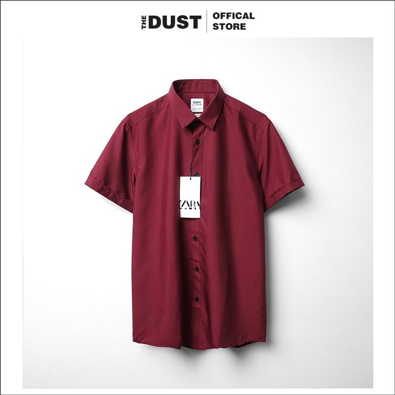 Áo sơ mi nam ngắn tay trơn cổ bẻ basic The Dust - Form slim fit - Sơ mi nam công sở vải cotton lụa cao cấp