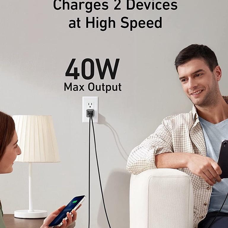 Củ Sạc Anker USB C 40W 521 PIQ 3.0 Sạc Nhanh Nhỏ Gọn Không Gập Lại Cho iPhone 13 Galaxy Pixel 4 / 3 iPad / iPad Mini
