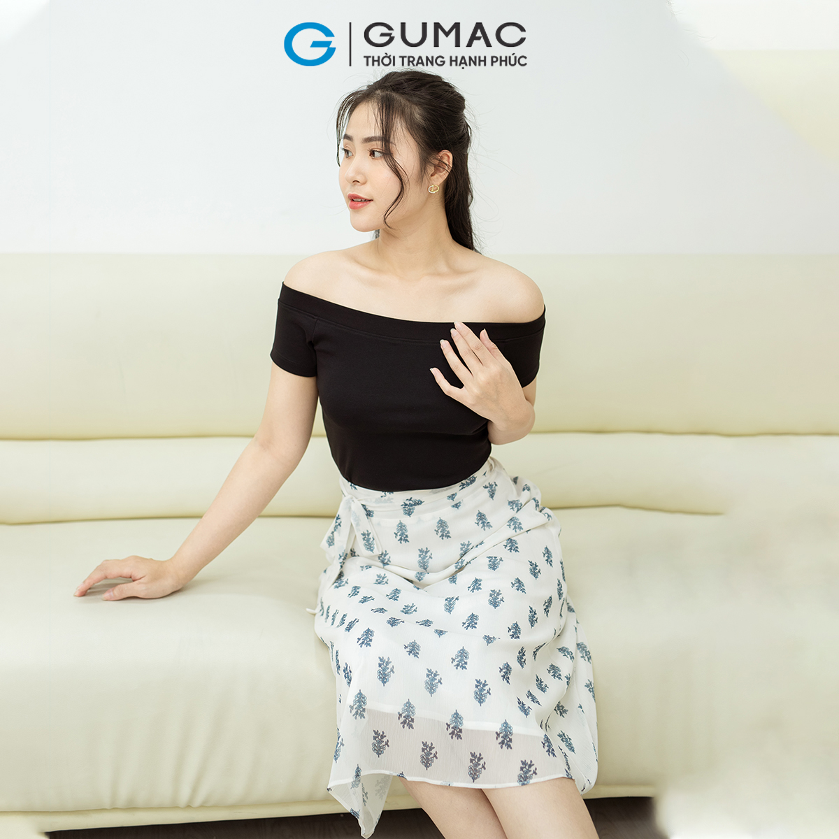 Chân váy phối thắt lưng GUMAC VD08006