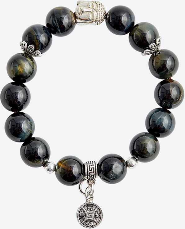 Vòng tay đá mắt hổ xanh đen charm tiền Ngọc Quý Gemstones