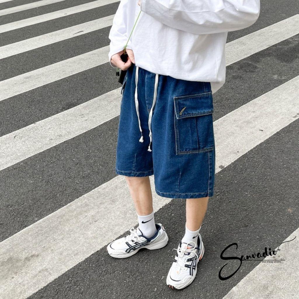 Quần short nam DENIM Sanvadio -quần đùi nam 2 màu xanh và xám khói phong cách retro hàn quốc