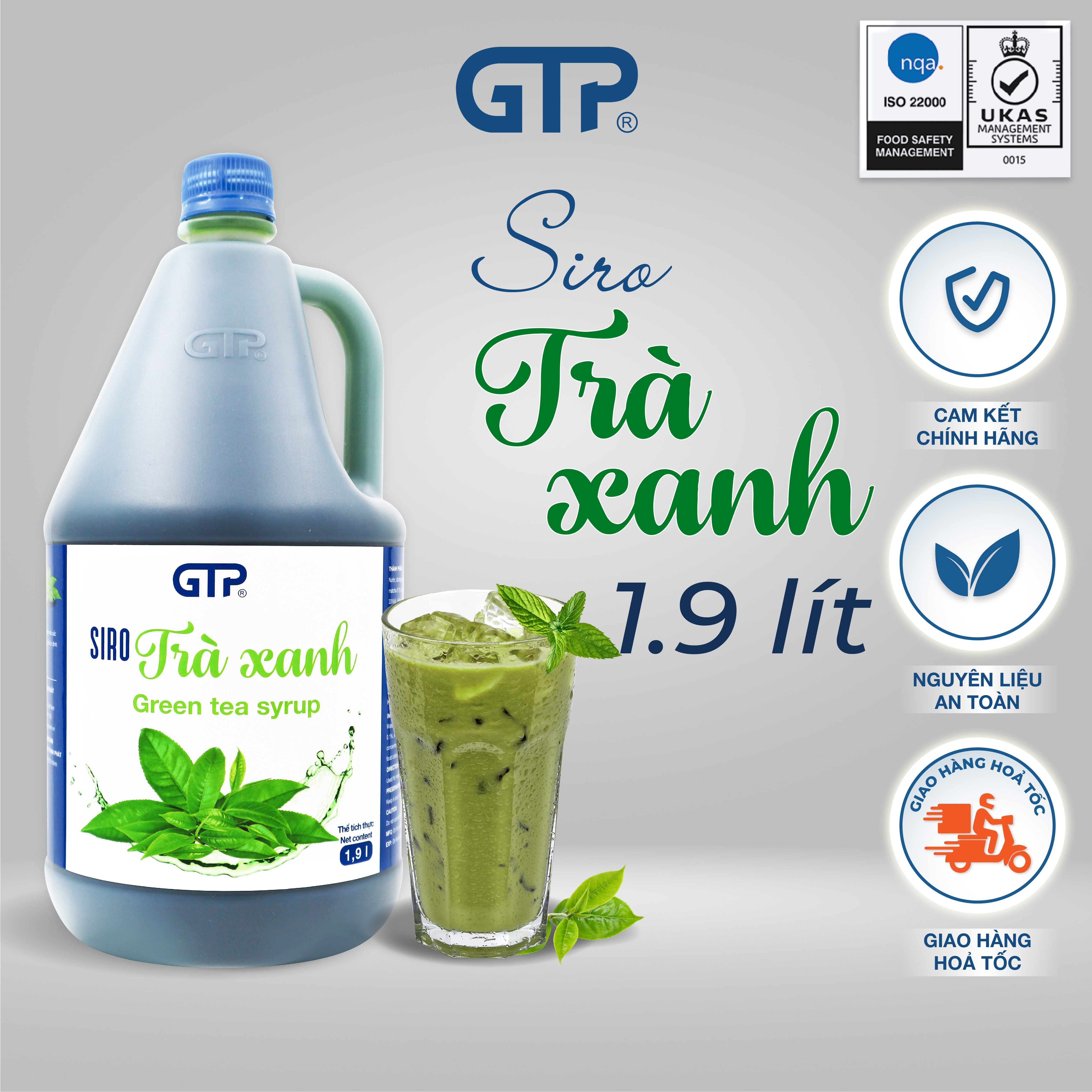 Siro Trà Xanh GTP (1.9L/chai) - Chuyên dùng pha chế: Trà sữa, Trà trái cây, Cocktail, Mocktail…