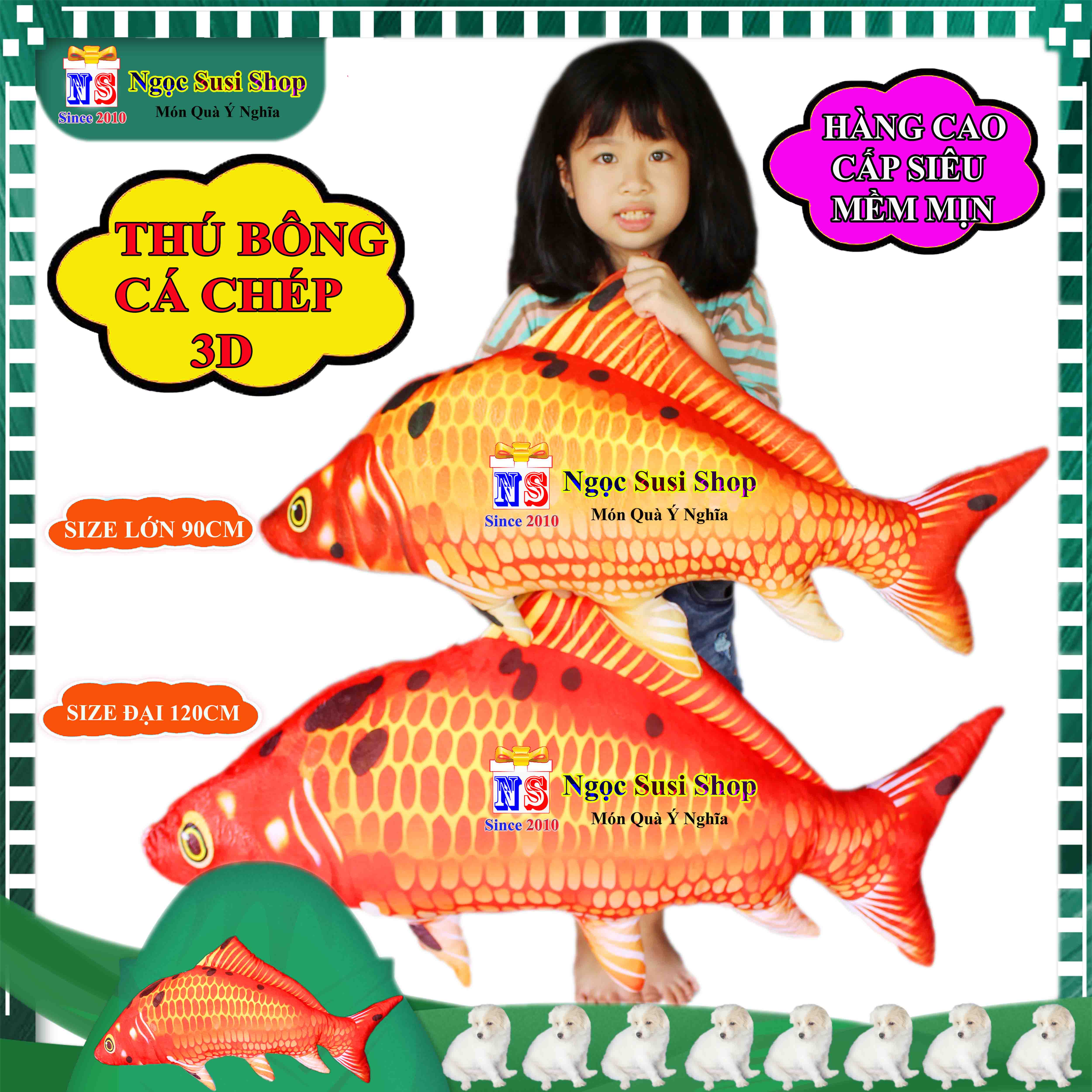 GỐI ÔM THÚ BÔNG CON CÁ CHÉP 3D SIÊU TO DÀI RẤT MỊN ÔM NGỦ - GẤU BÔNG HÌNH CON CÁ CHÉP 3D RẤT MỊN