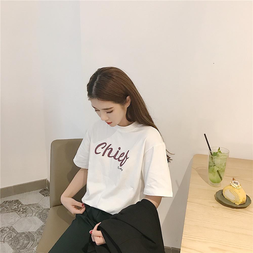 Áo Thun Nữ Cổ Tròn Tay Ngắn In Chữ Chief Đơn Giản
