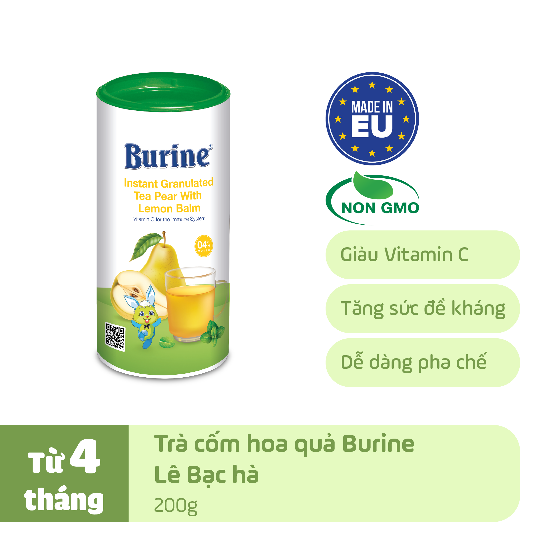 Trà cốm hoa quả Burine dinh dưỡng dành cho bé - Vị Lê Bạc Hà giúp giảm ho, hỗ trợ tiêu hoá khoẻ mạnh