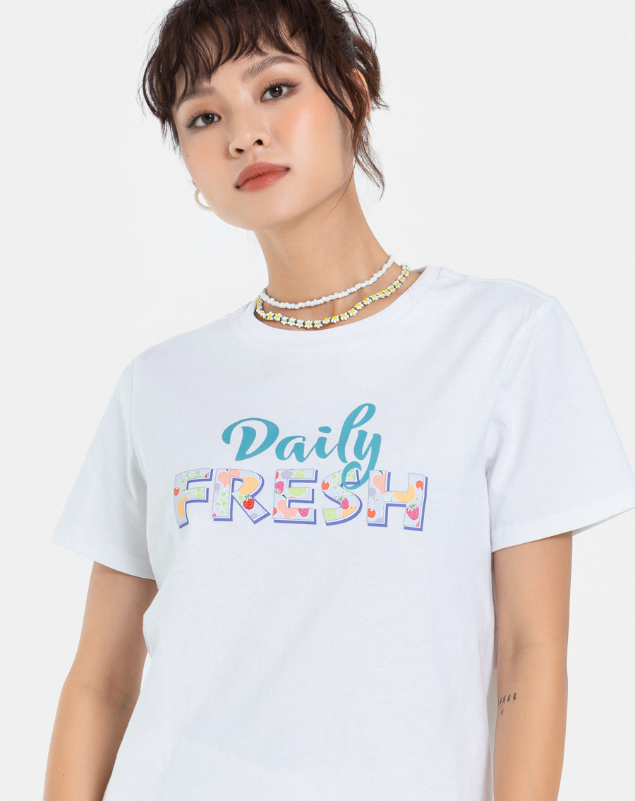 Áo Thun Nữ Thời Trang JUNO Vừa In Chữ Daily Fresh JNATH014