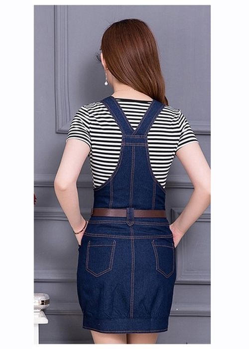 Đầm Yếm Jean Nữ Bo Thun Lai Thời Trang