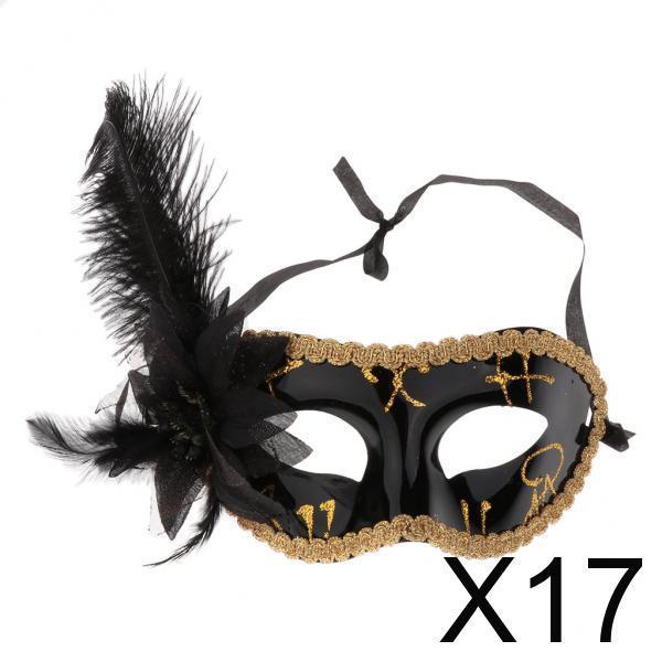 17xFeather Flower Mask Masquerade Ball Party Eye Mask Venetian Eye Mask Black