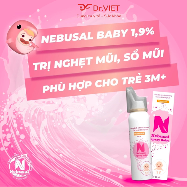 Nebusal spray Baby 1,9% - Dung dịch nước muối biển 1,9% làm sạch mũi, Nghẹt mũi, Sung huyết mũi cho trẻ em từ 3 tháng tuổi