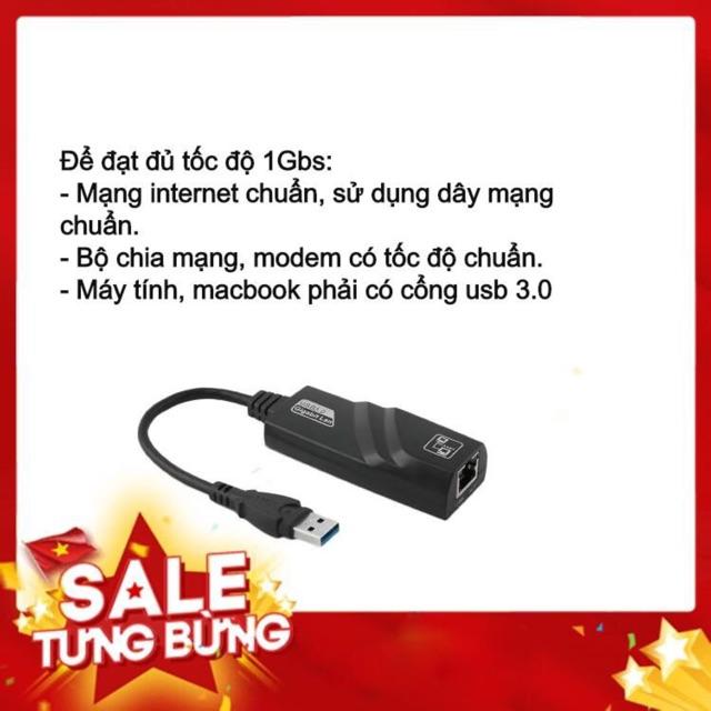 Cáp Chuyển Đổi USB 3.0 To Lan 10-100-1000 Mbps Gigabit - USB Sang Lan - Dây chuyển đổi USB 3.0 sang cổng mạng lan RJ45