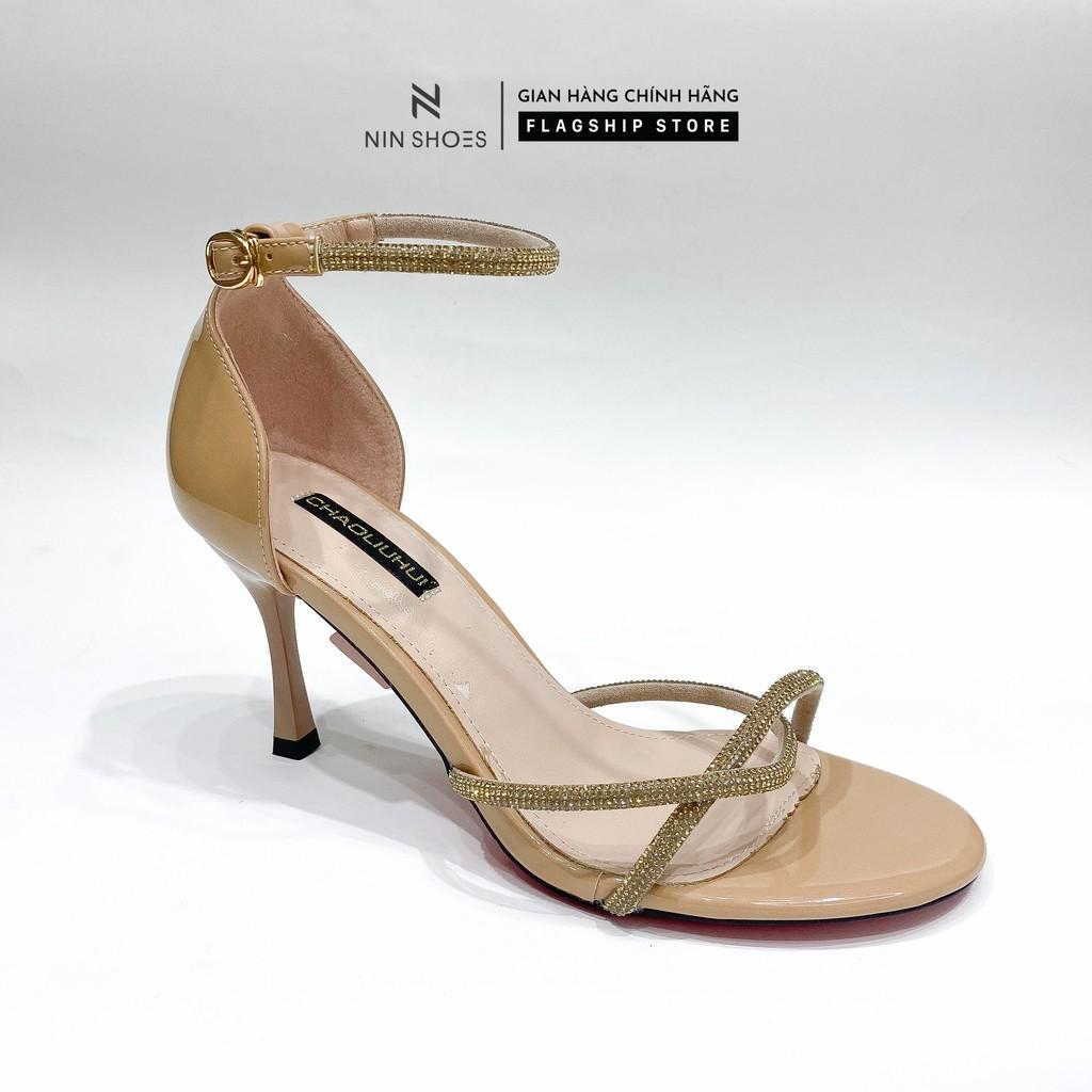 Sandal đế cao nữ - Giày sandal cao gót đế nhọn dây đá 9cm cao cấp Ninshoes