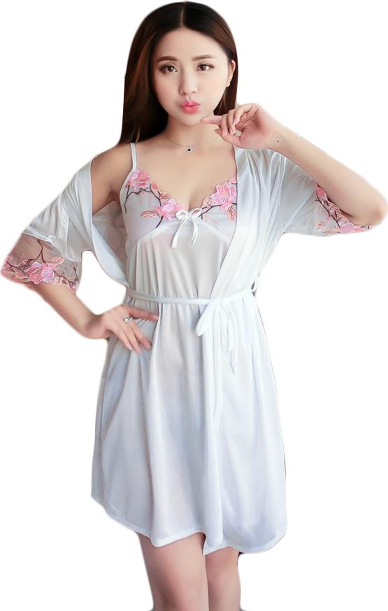 Đầm ngủ kèm áo choàng phi lụa ren tay mềm mịn thoáng mát JS-SX332