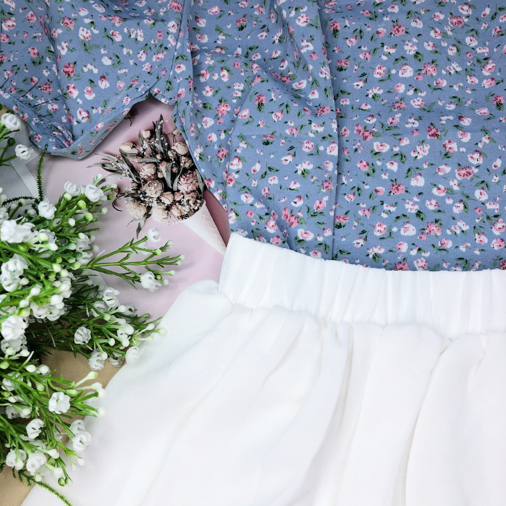 Set áo hoa nhí kèm váy tầng siêu xinh hàng sẵn tại Hana Store