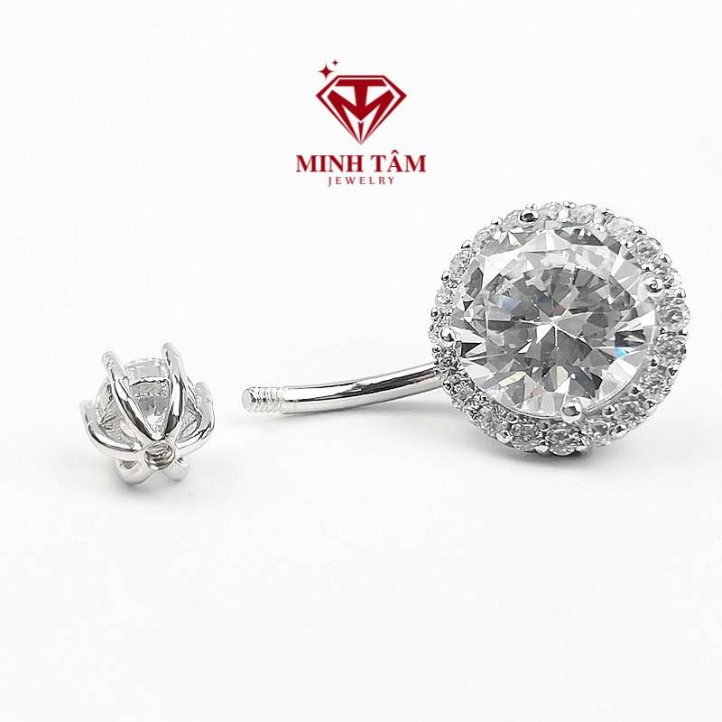 Khuyên đeo rốn bạc S925 nhập khẩu cao cấp, Khuyên đeo rốn hình tròn nạm đá-Minh Tâm Jewelry